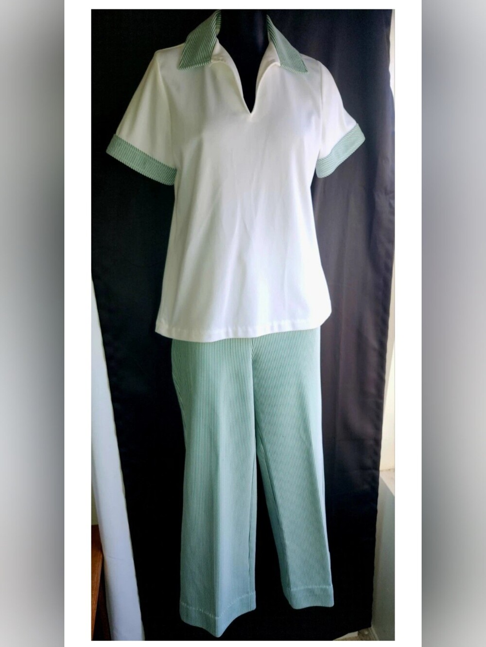 Costume Nerd Grandma Prep Vintage 70's Stripe Pant Suit Pants Top Set Medium